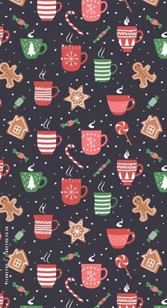 a christmas pattern with coffee cups and gingerbreads