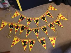 a birthday banner with pizza slices on it