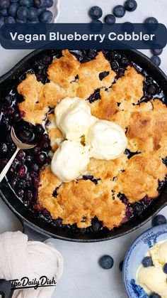 Vegan Blueberry Cobbler Blueberry Cobbler Gluten Free, Vegan Blueberry Cobbler, Vegan Cobbler, Blueberry Cobbler Recipe, Blueberry Filling, Cobbler Topping, Dairy Free Ice Cream, Sugar Free Vegan, Vegan Blueberry