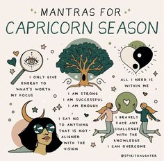 an illustrated poster with the words, mantass for capricorn season