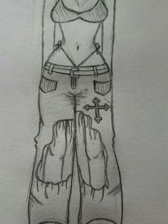 a pencil drawing of a girl wearing overalls and holding her hands in her pockets