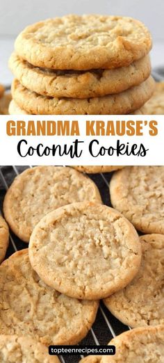 grandma krause's coconut cookies on a cooling rack with text overlay