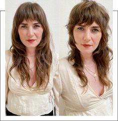 DIY Haircuts: Learn to Cut Your Hair<br/> — Jayne Matthews Bangs With Sideburns, Jayne Edosalon, Diy Haircuts, Jayne Matthews, Modern Shag Haircut, Instagram Hairstyles, Diy Haircut, How To Cut Bangs, Long Hair Updo