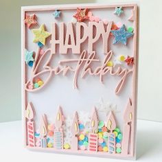 a happy birthday card with lots of stars on it