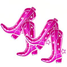 a pair of pink high heeled boots with stars painted on the bottom and sides