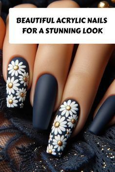 Cute Floral Nail Designs, Blue Sunflower Nails, Spring Designs, Chic Nail Art, Sunflower Nails, Easter Nail Designs, Spring Acrylic Nails, Sassy Nails, Floral Nail Designs