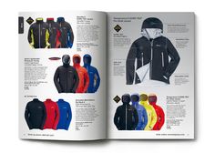 an open book with pictures of men's jackets and hoodies on it, showing the inside pages