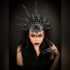 Evil Queen Halloween Costume, Fairy Headpiece, Skull Crown, Crimson Dress, Gothic Crown, Dark Queen, Halo Crown, Queen Costume, Black Halo