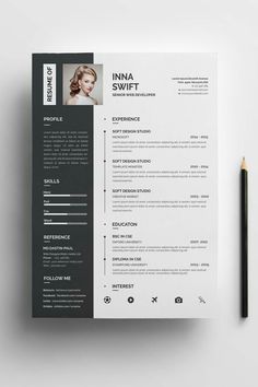 a clean and modern resume template with black accents on the front, gray cover and white background