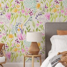 Hand Painted Colorful Flowers Wallpaper Peel and stick Wallpaper EazzyWalls Sample: 6"W x 9"H Smooth Vinyl Kids Wall Murals Painted Flower, Colorful Flowers Wallpaper, Pink And Yellow Floral Wallpaper, Bright Floral Peel And Stick Wallpaper, Spring Flowers Wallpaper, Pink And Purple Peel And Stick Wallpaper, Bright Yellow Floral Wallpaper, Pink Floral Wallpaper, Floral Pattern Wallpaper