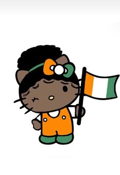 a cartoon cat holding a flag and wearing an orange outfit with the irish flag on it