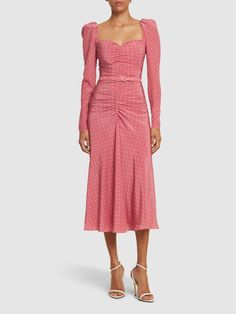 Find ALESSANDRA RICH Polka Dot Print Draped Silk Midi Dress on Editorialist. Back zip closure. Includes matching belt. Gathered front panel. All over print placement may vary. Lined. Model is wearing a size36 Pink Polka Dot Dress, Versace Brand, Rich Women, Alessandra Rich, Silk Midi Dress, Pink Midi Dress, Print Placement, Red Carpet Dresses, Shearling Jacket