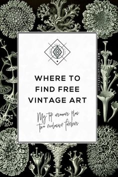 a black and white photo with the words where to find free vintage art on it