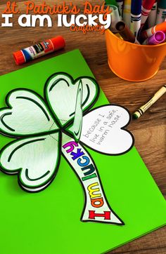 st patrick's day i am lucky card with crayons and markers