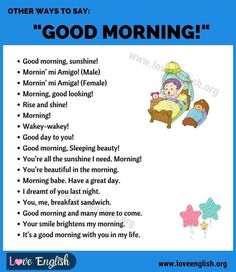 a poster with the words good morning and an image of a baby in bed on it