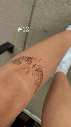 Girl Shin Tattoo, Bible Verse Tattoo Leg, Ethereal Patchwork Tattoo, Wings Above Knee Tattoo, Subtle Leg Tattoos, Wings On Knee Tattoo, Angel Wing Leg Tattoo, Angel Wings Knee Tattoo, Dainty Shin Tattoo