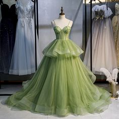 Green Ball Gown, Tulle Party Dress, Green Tulle, A Line Evening Dress, Custom Prom Dress, 파티 드레스, Graduation Dresses, Prom Dresses Online, Green Prom Dress