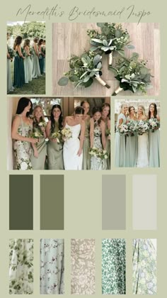 green and gray wedding color scheme with bridesmaid's bouquets in the background