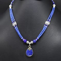 Beautiful Handmade Ethnic Statement Necklace. Tibetan Silver With Blue Lapis Lazuli Gemstones. Will Be Energetically Charged By A Reiki Master Blue Jewelry Necklace, Winter Beaded Necklace, Blue Dress Jewelry Ideas, Beaded Necklace Ideas Handmade, Pretty Jewellery Necklace, Eyes Of Buddha, Metal Jewelry Handmade, Diy Statement Necklace, Collar Rosa