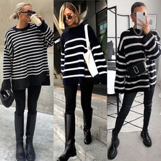 Black And White Striped Jumper Outfit, Striped Sweater Outfit, Chic Work Outfit, Outfits Nyc, Casual Day Outfits, Pullover Outfit, Weekly Outfits, Cute Fall Outfits, Casual Chic Outfit