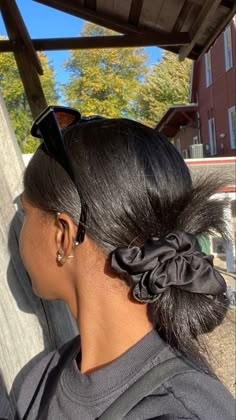 Low Pony Natural Hair, Relaxed 4c Hair, Ponytail With Scrunchie, Relaxed Hair Protective Styles, Messy Low Bun, Easy Low Bun, Blowout Hairstyles, Silk Press Hairstyles, Healthy Hair Goals