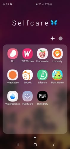 an iphone screen with the text self care and icons displayed on it's side