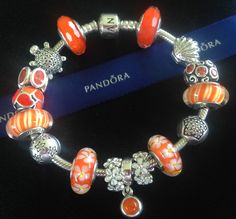 Orange Pandora Bracelet, Orange Bracelet, Pandora Bracelets, Craft Storage, Pandora Bracelet, Tropical Flowers, Display Ideas, White Enamel