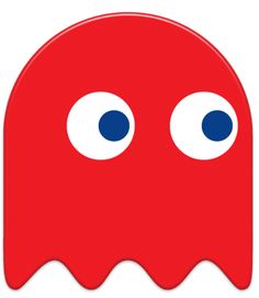 a red monster with two eyes on it's head and one eye is blue