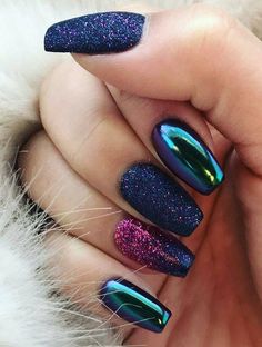 Metallic Nails Design, Metallic Nail Art, French Pedicure, Mirror Nails, Purple Nail, Makijaż Smokey Eye, Metallic Nails