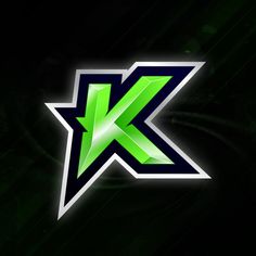 the letter k is made up of green and white letters on a black background with an arrow