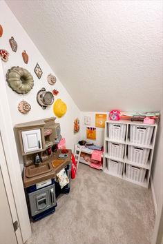 a child's playroom with toys and other items