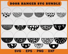 the door hanger svg bundle is shown in black and white, with an orange background