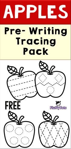 an apple writing practice pack with the words, free and printable for kids to use