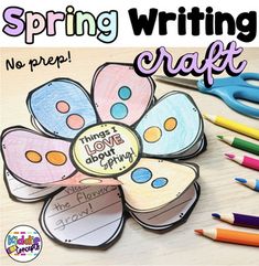 spring writing craft with flowers and crayons