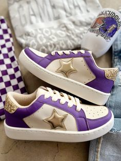 Miel Purple Gameday Sneakers | gussieduponline Kids Cheerleading, Cheerleading Shoes, Shoes Boutique, Sneakers Kids, Shoes Purple, Western Boutique, Kids Fashion Trends, Purple Sneakers, Kids Game