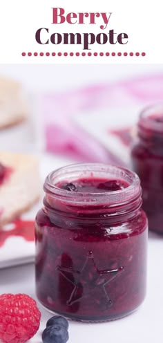 raspberry compote in a jar with fresh berries