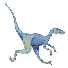 an artist's rendering of a blue dinosaur with long legs and tail, running