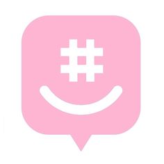 a pink speech bubble with a hash mark in the center and a smile drawn on it