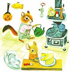 an illustration of a mouse in the kitchen