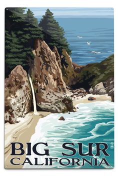 a poster with the words mcway falls big surroast on it's side