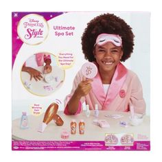 the princess's style ultimate spa set includes an afro girl with pink hair and makeup