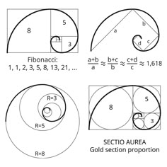 the golden section is shown in three different sections, including an area with two circles and one