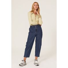 Blue denim (72% cotton, 27% lyocell 1% elastane). Jeans. Front button fly closure. 39.25" from waist to hemline. 26" Inseam. 15" Leg Opening. 11.5" Rise Measurement. Imported. Balloon Jeans, Rent The Runway, Cute Jeans, Closet Designs, 80s Fashion, Madewell, Mom Jeans, Blue Denim, Pants