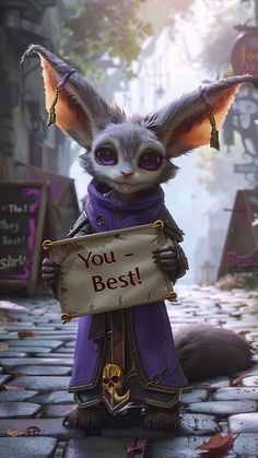 an animated character holding a sign that says you - best