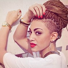 Hairstyles For Shaved Sides, Braided Hairstyles With Shaved Sides, Hairstyles With Shaved Sides, Box Braids Shaved Sides, Brown Box Braids, Box Braids Updo, Hairstyles Cornrows, Box Braids Pictures, Flat Twist Hairstyles