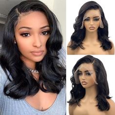 PRICES MAY VARY. Premium Short Body Wave Lace Front Wigs Human Hair Material: 13x4 body wave lace front wigs human hair,10A 100% unprocessed brazilian virgin human hair , 180% density, natural color, gotten from healthy young girls, full and thick, natural hairline, soft and bouncy, no shedding & tangle free. 13x4 Short Lace Wigs for Black Women: Body wave wigs human hair uses best swiss hd transparent lace, soft and breathable, invisible, suitable for all skin colors. Short HD Transparent Lace Wigs From Amazon, 16 Inch Wig, Black Wigs For Black Women, Plucked Wig, Graduation Hair, Short Lace Front Wigs, Full Lace Front Wigs, Short Weave, Wig For Black Women