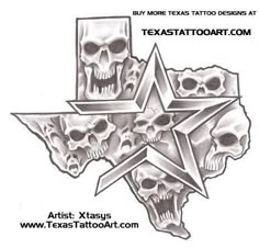 texas tattoo design with skulls and stars