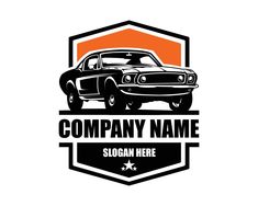 an old muscle car logo with the name company name on it's front end