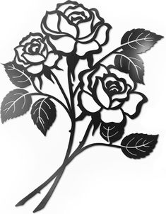 a black and white drawing of three roses