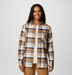 Wrap up in cotton-blend comfort with this classic plaid flannel. Outdoor Shirt, Holiday Deals, Columbia Sportswear, Sportswear Women, Plaid Flannel, Dusty Pink, Long Tops, Womens Clothing Tops, Long Sleeve Shirt